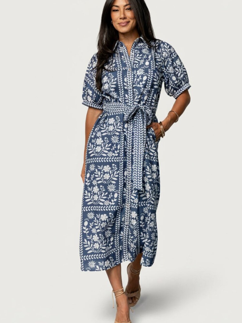 Baltic Born Karla Midi Dress | Deep Slate + White Floral Size 3XL3XL